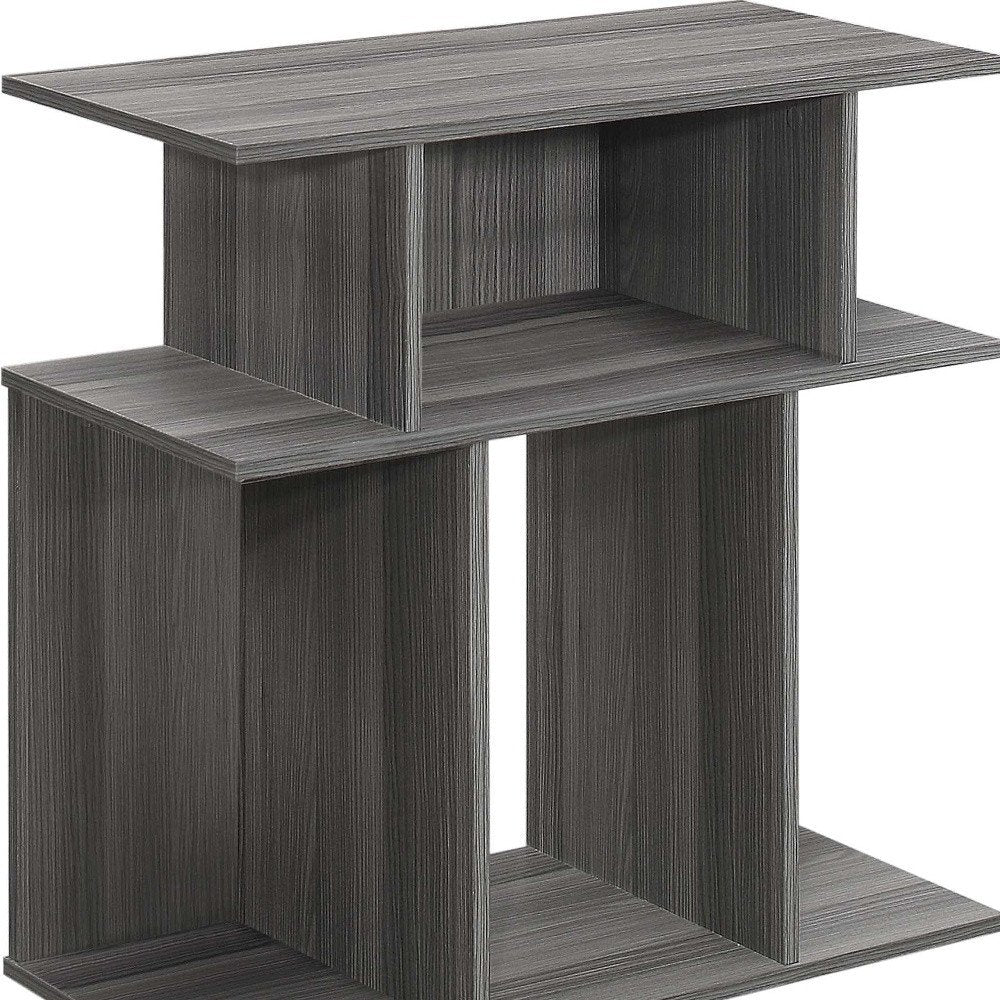 Dark Gray Wood End Table with Six Open Shelves - 24-inch