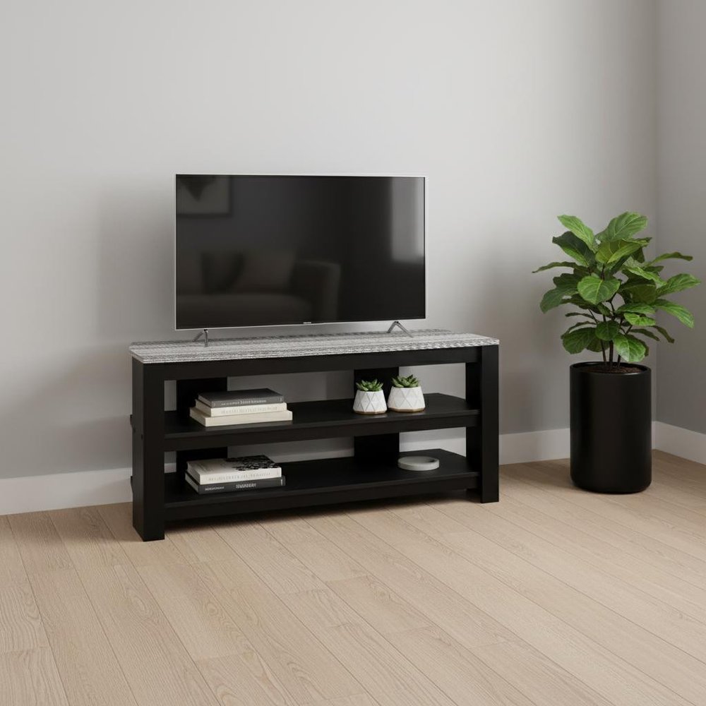 Black and Gray Open Shelving TV Stand - 42-inch