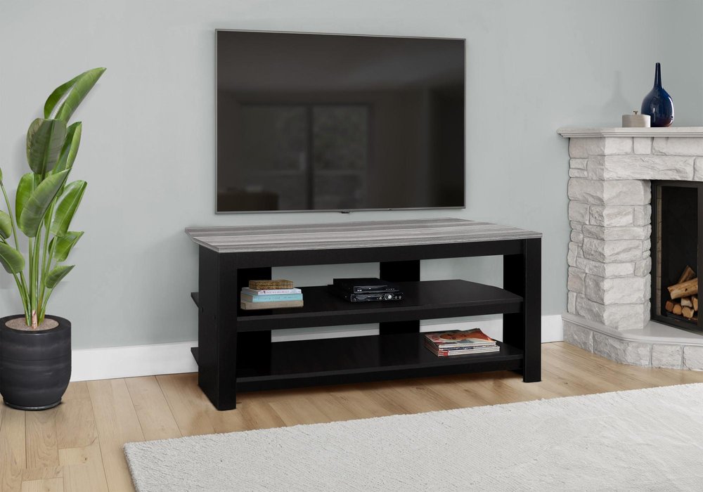 Black and Gray Open Shelving TV Stand - 42-inch