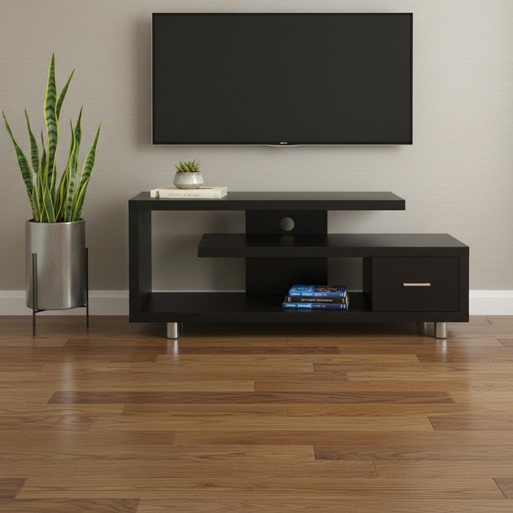 Dark Brown Cabinet Enclosed Storage TV Stand - 60-inch