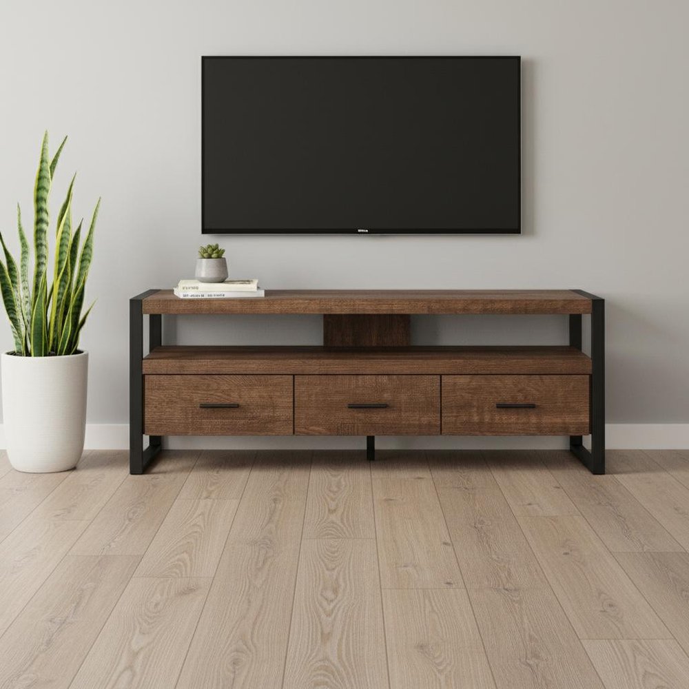 Brown and Black Cabinet Enclosed Storage TV Stand - 59-inch