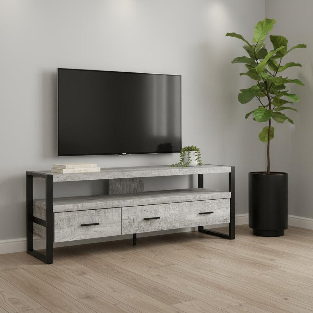 Black and Gray Cabinet Enclosed Storage TV Stand - 59-inch
