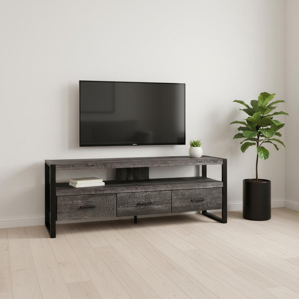 Black and Gray Cabinet Enclosed Storage TV Stand - 59-inch