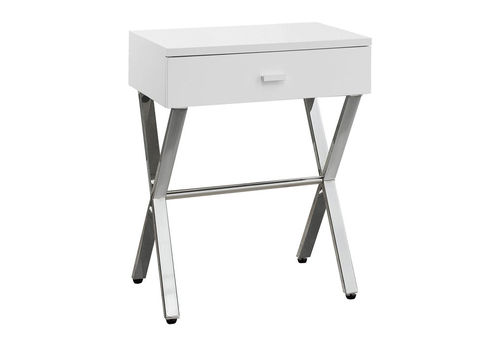Silver and White Wood and Metal End Table with Drawer - 22-inch
