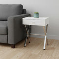 Silver and White Wood and Metal End Table with Drawer - 22-inch