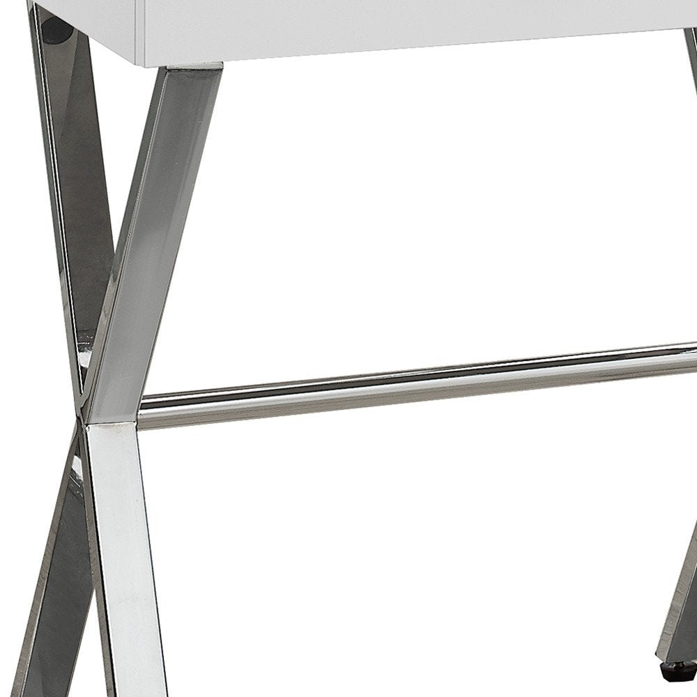 Silver and White Wood and Metal End Table with Drawer - 22-inch