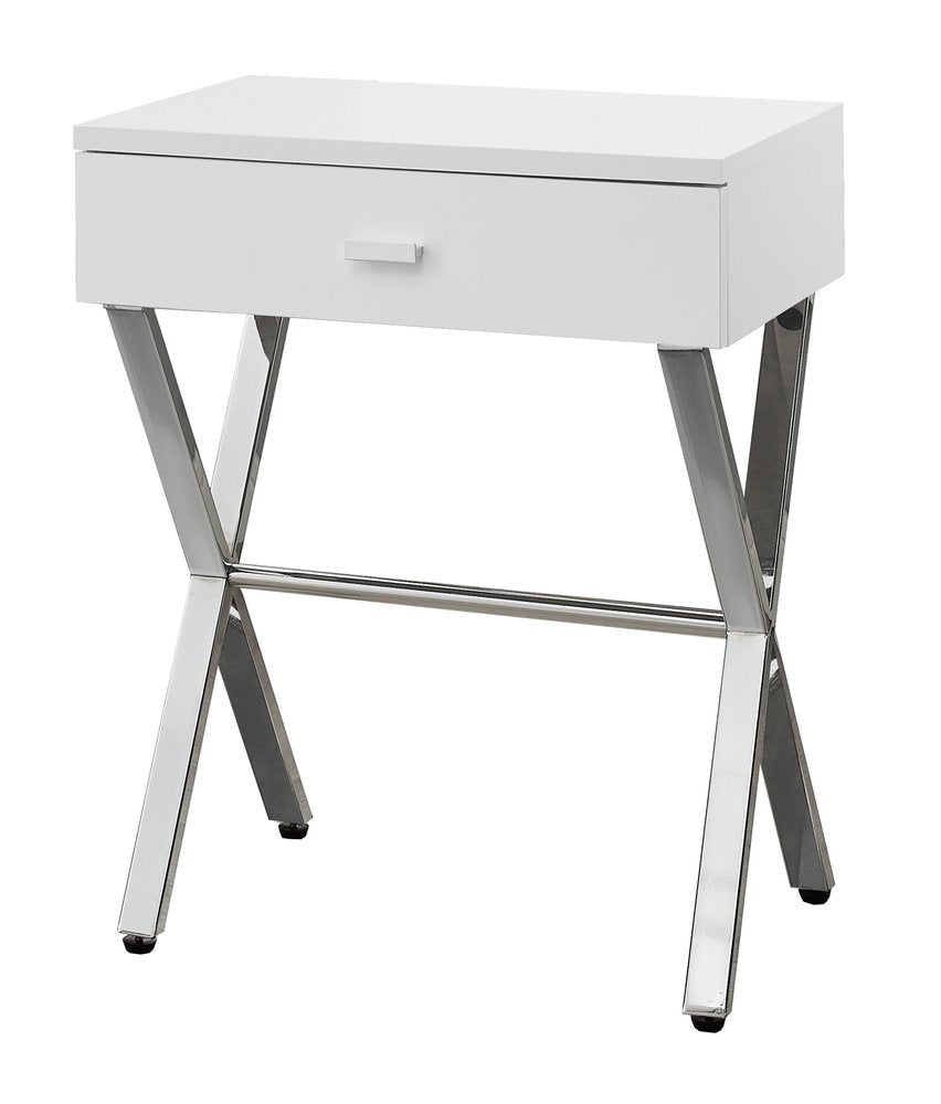 Silver and White Wood and Metal End Table with Drawer - 22-inch