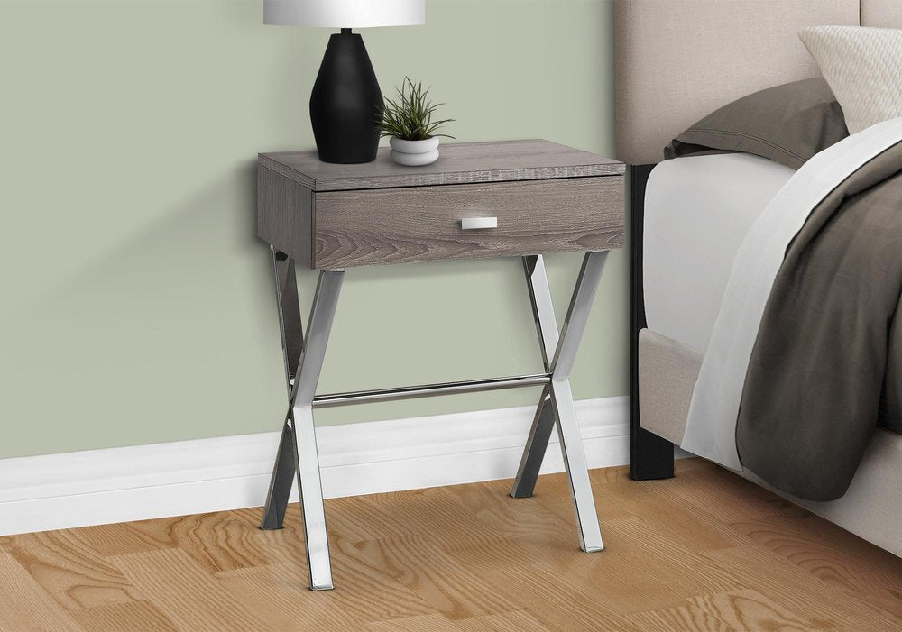 Silver and White Wood and Metal End Table with Drawer - 22-inch