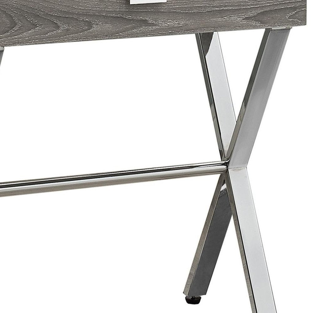 Silver and White Wood and Metal End Table with Drawer - 22-inch