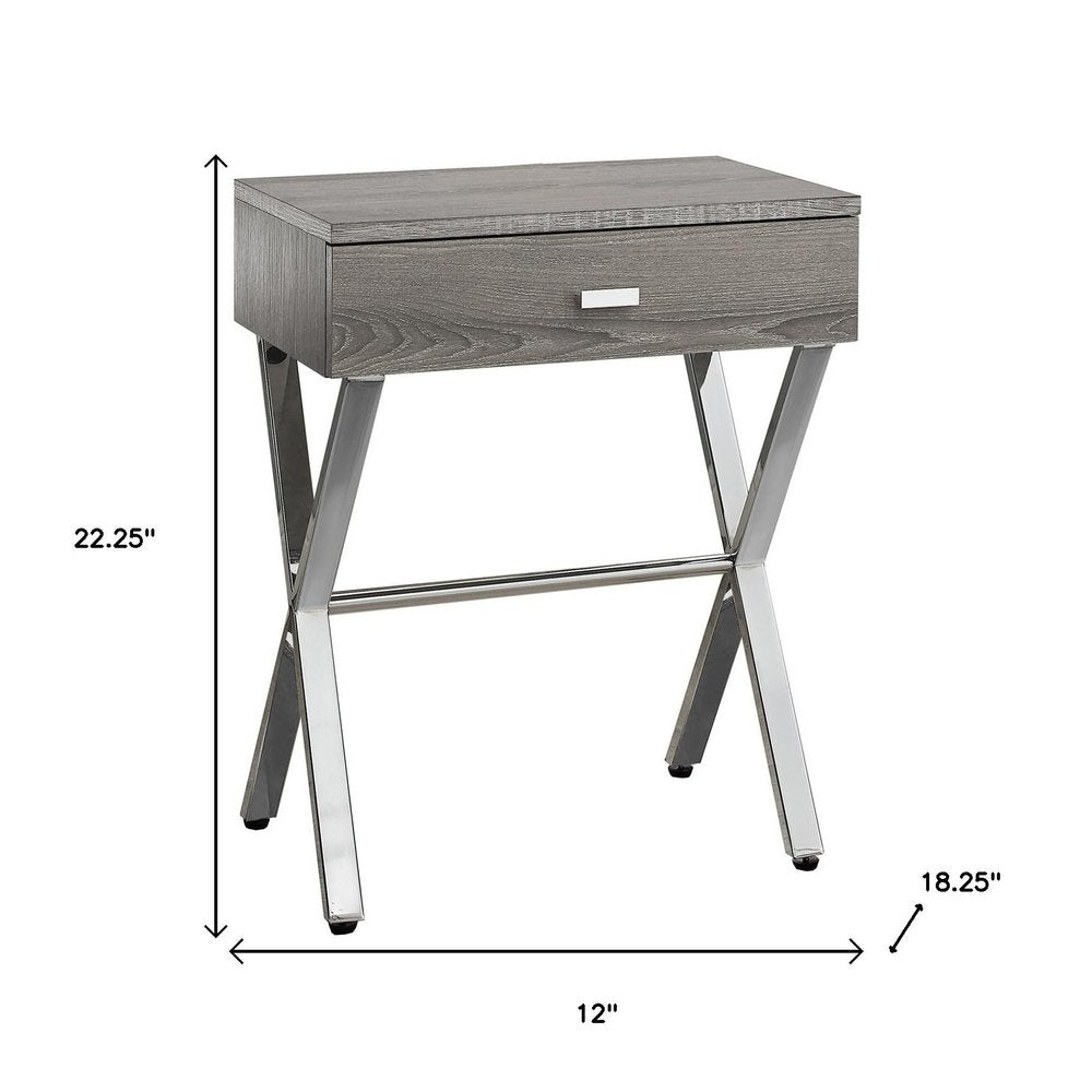 Silver and White Wood and Metal End Table with Drawer - 22-inch