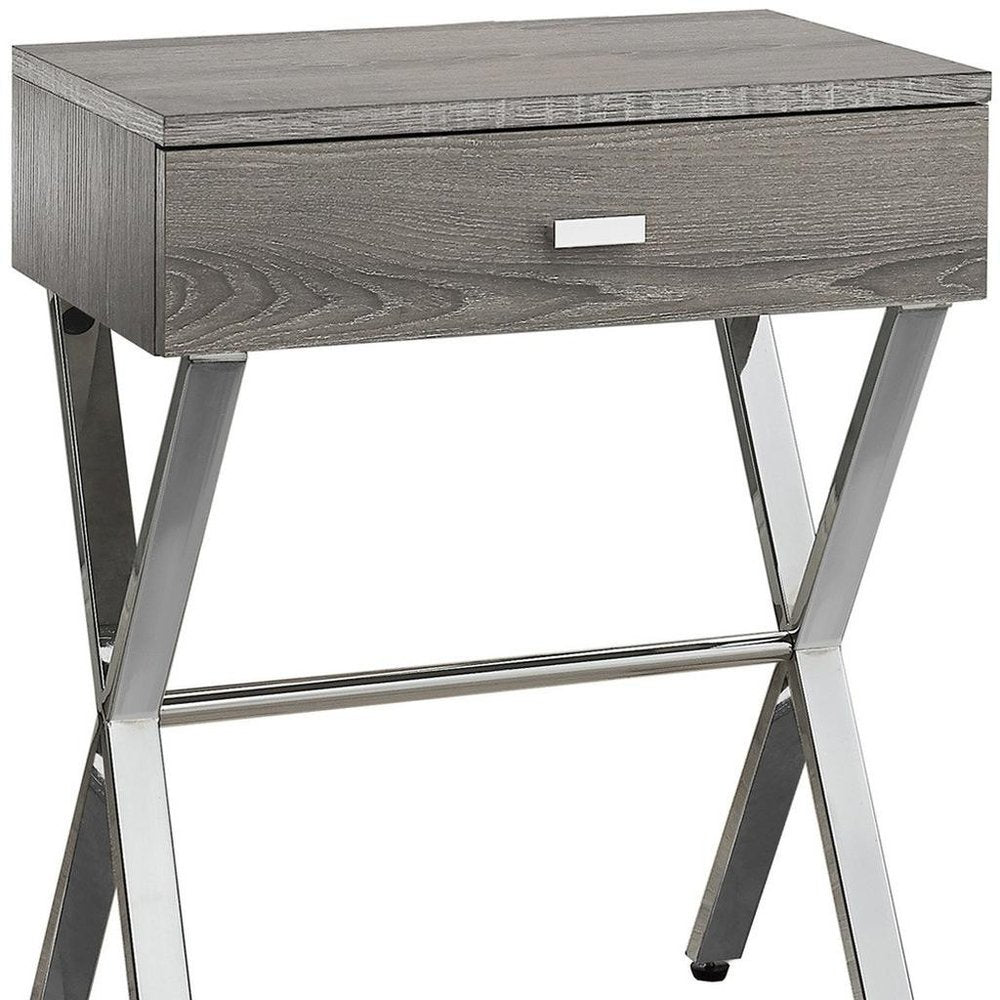 Silver and White Wood and Metal End Table with Drawer - 22-inch