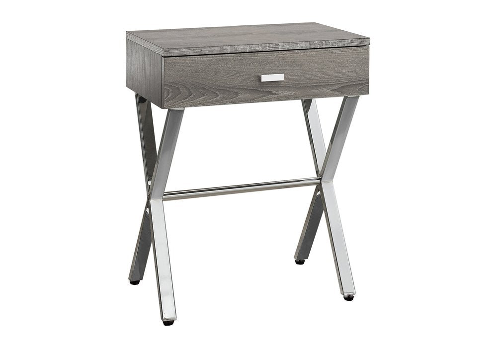 Silver and White Wood and Metal End Table with Drawer - 22-inch