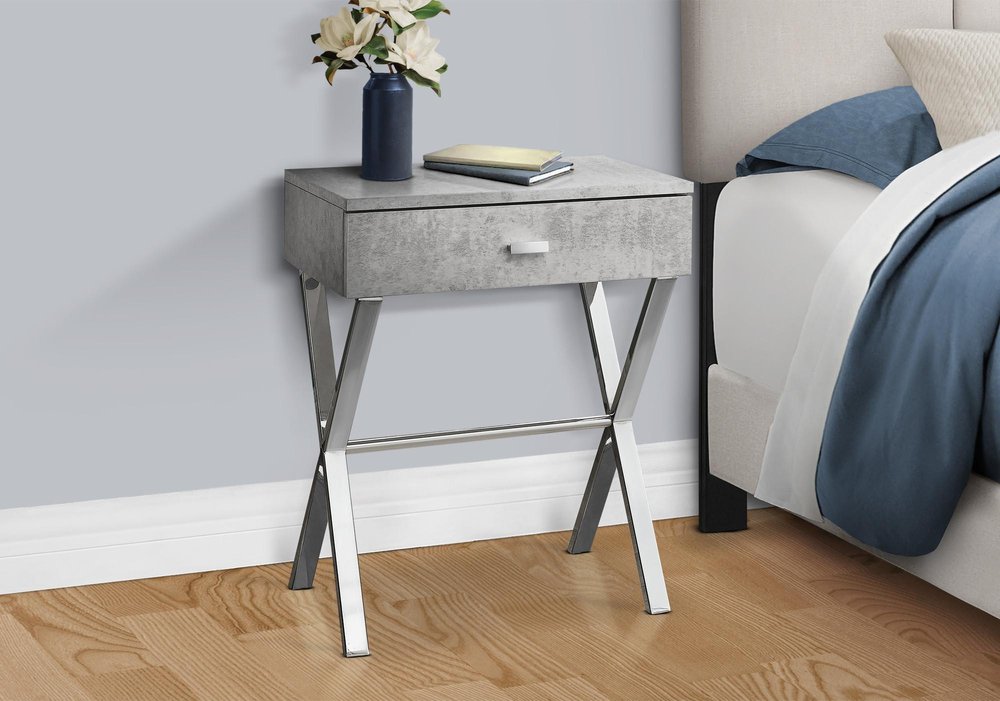 Silver and White Wood and Metal End Table with Drawer - 22-inch