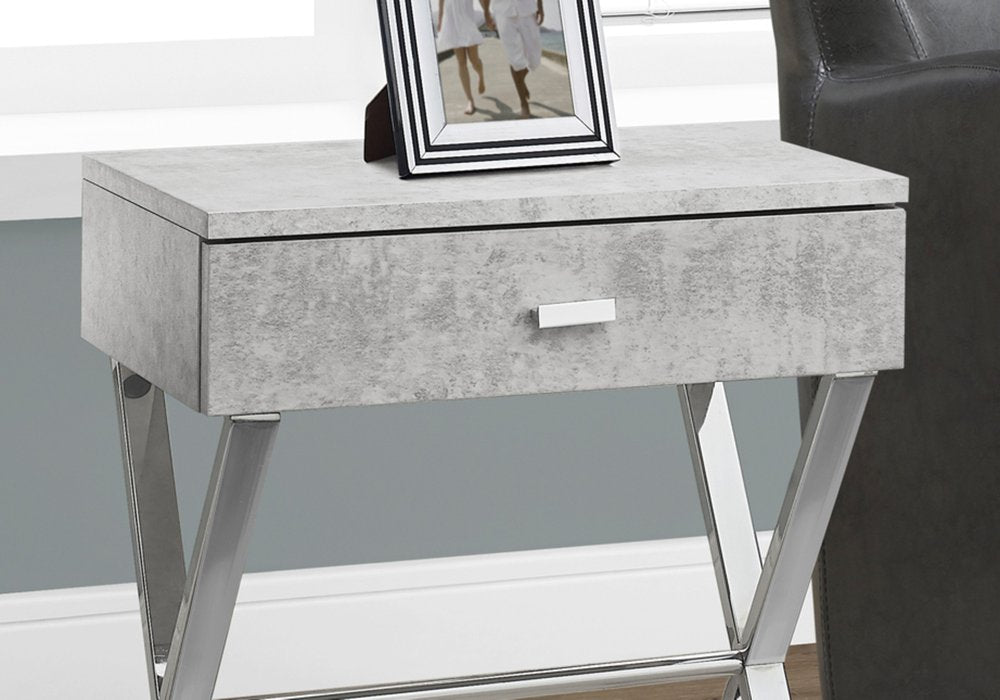 Silver and White Wood and Metal End Table with Drawer - 22-inch