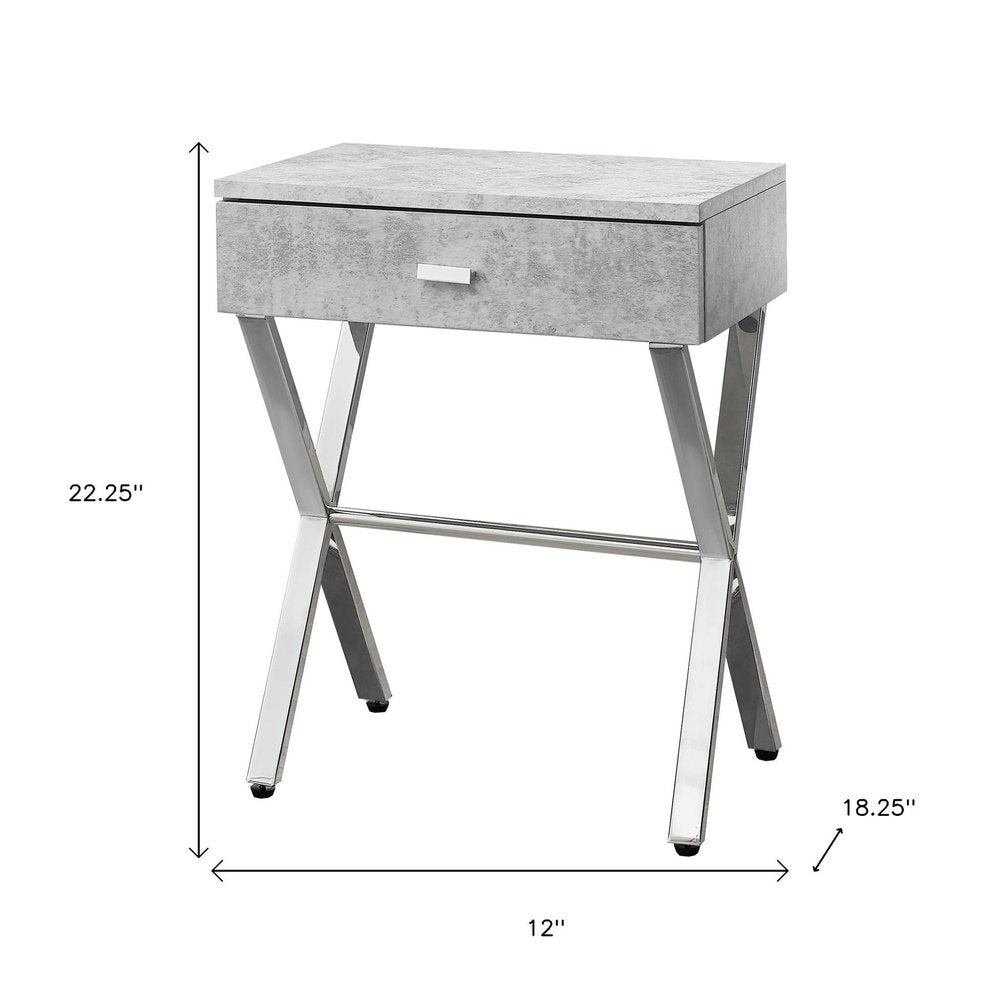 Silver and White Wood and Metal End Table with Drawer - 22-inch