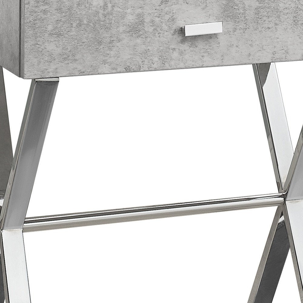 Silver and White Wood and Metal End Table with Drawer - 22-inch