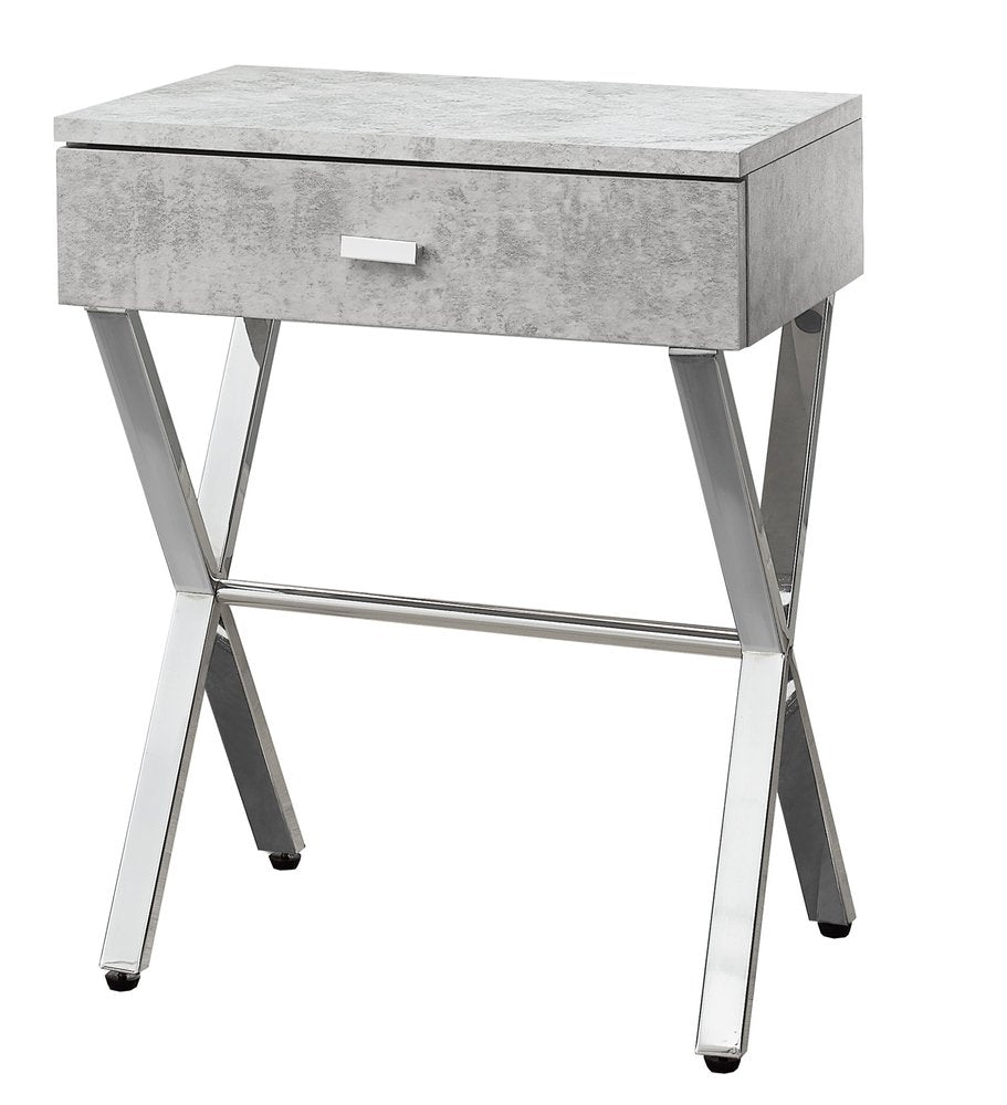 Silver and White Wood and Metal End Table with Drawer - 22-inch