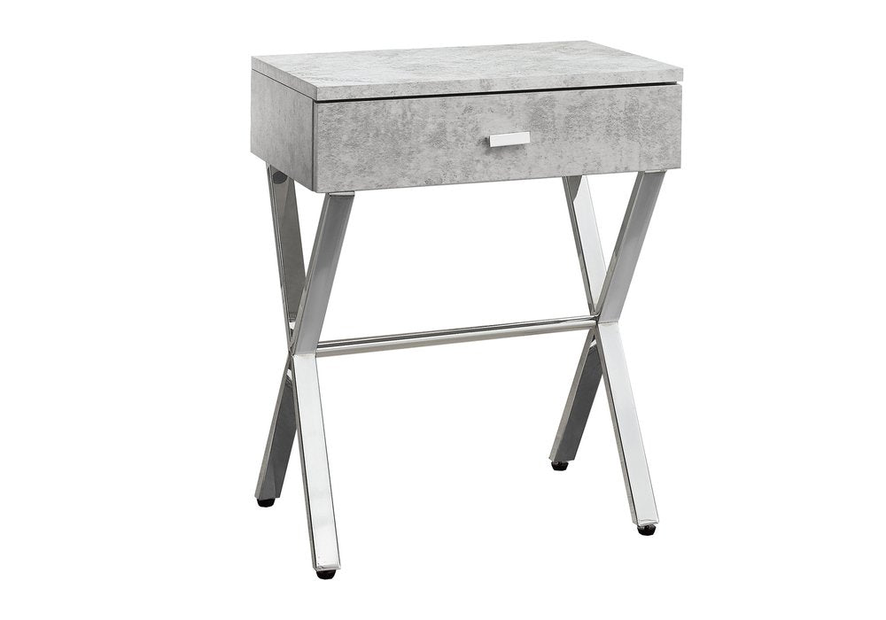 Silver and White Wood and Metal End Table with Drawer - 22-inch