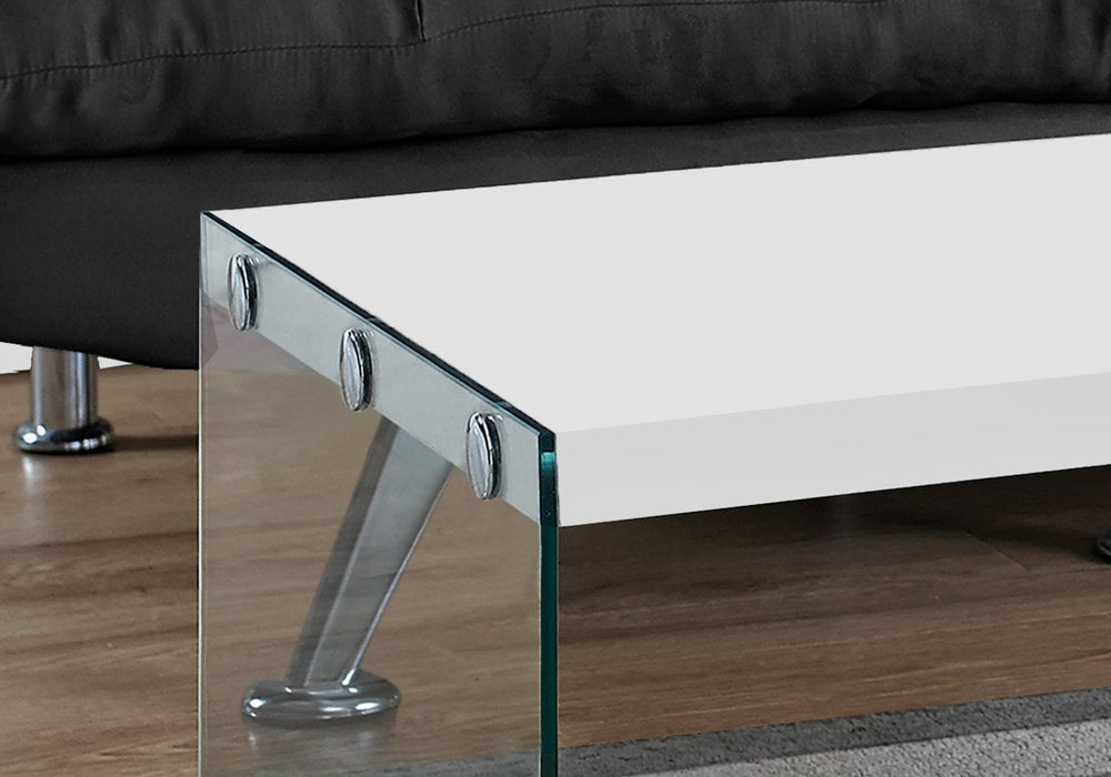 White and Clear Wood and Glass Coffee Table - 44-inch