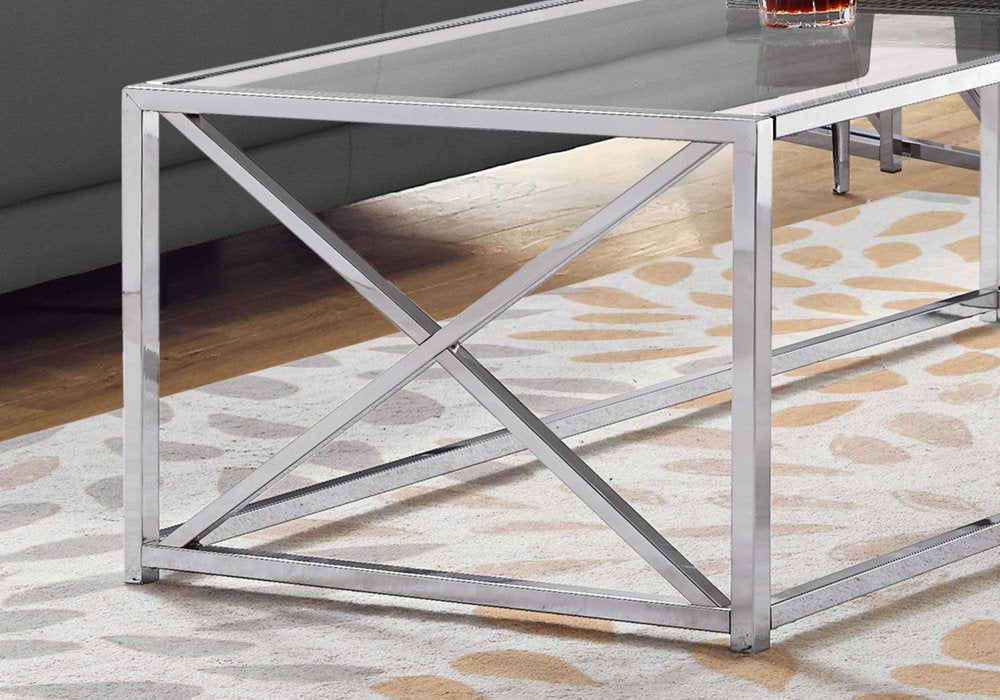 Clear and Silver Glass and Iron Coffee Table - 22-inch