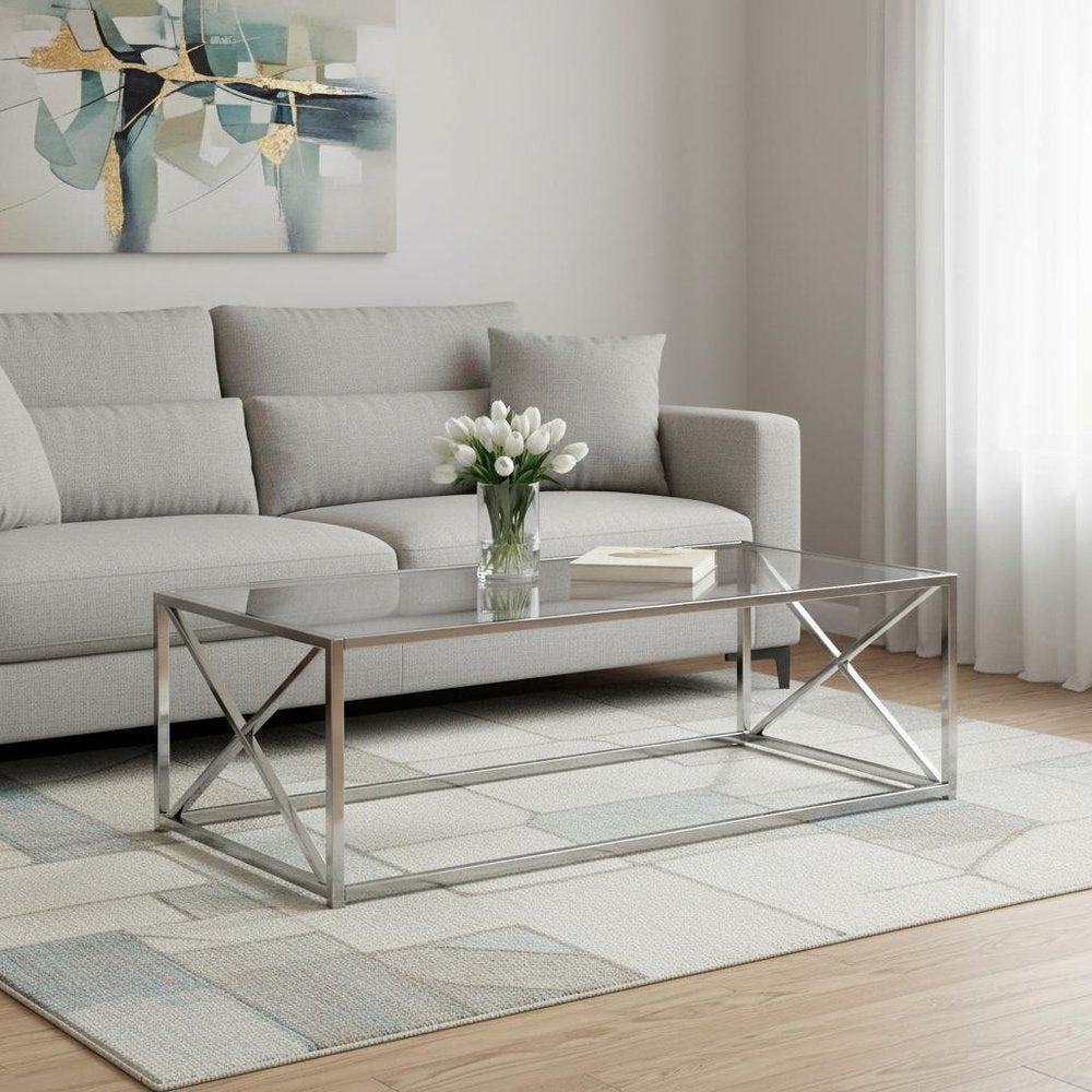 Clear and Silver Glass and Iron Coffee Table - 22-inch
