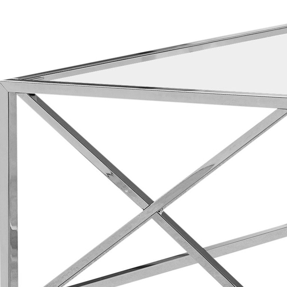 Clear and Silver Glass and Iron Coffee Table - 22-inch