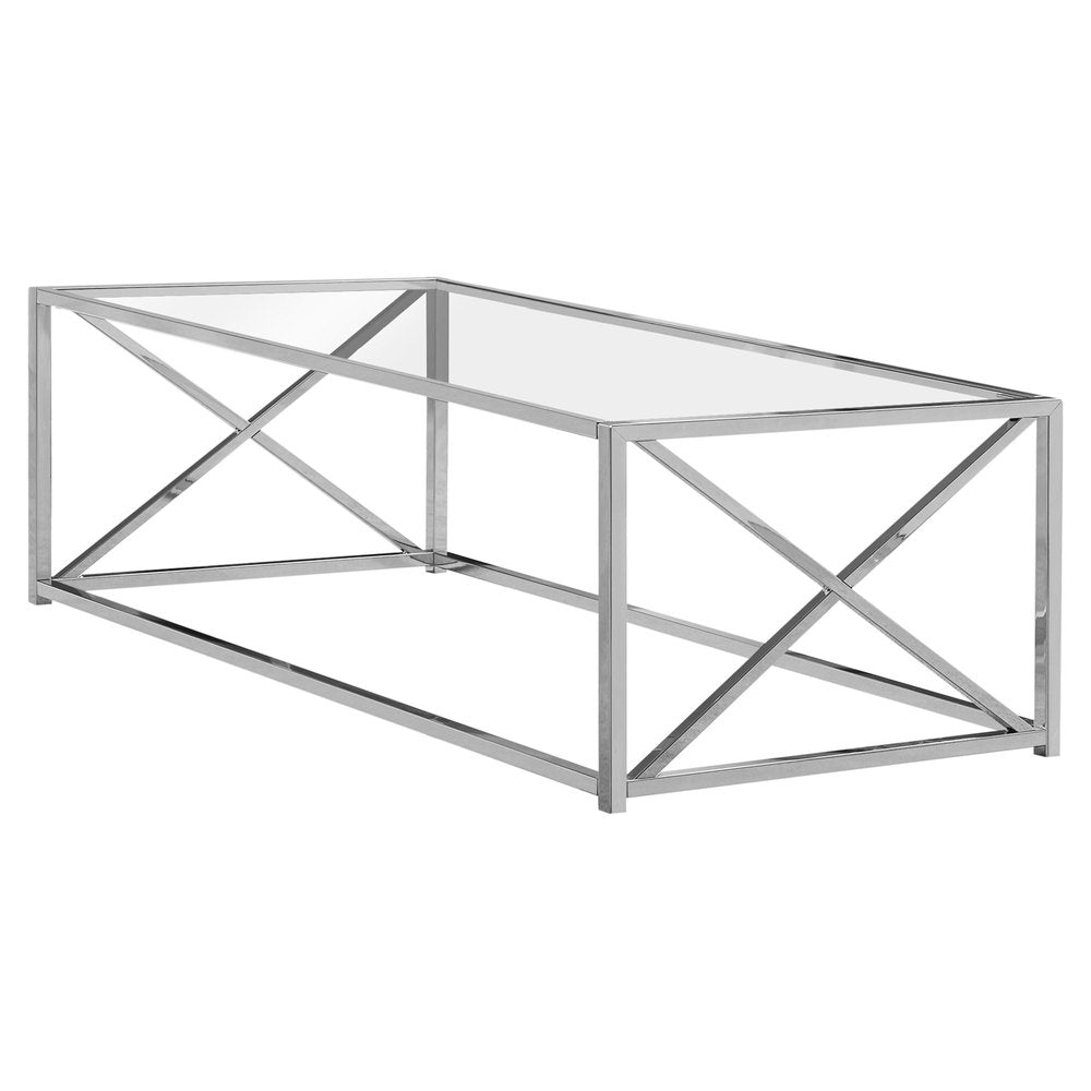 Clear and Silver Glass and Iron Coffee Table - 22-inch