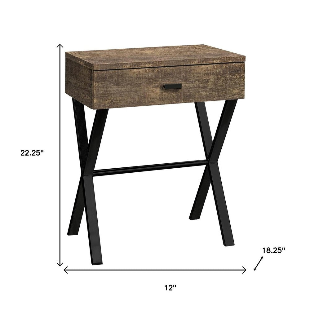 Silver and White Wood and Metal End Table with Drawer - 22-inch