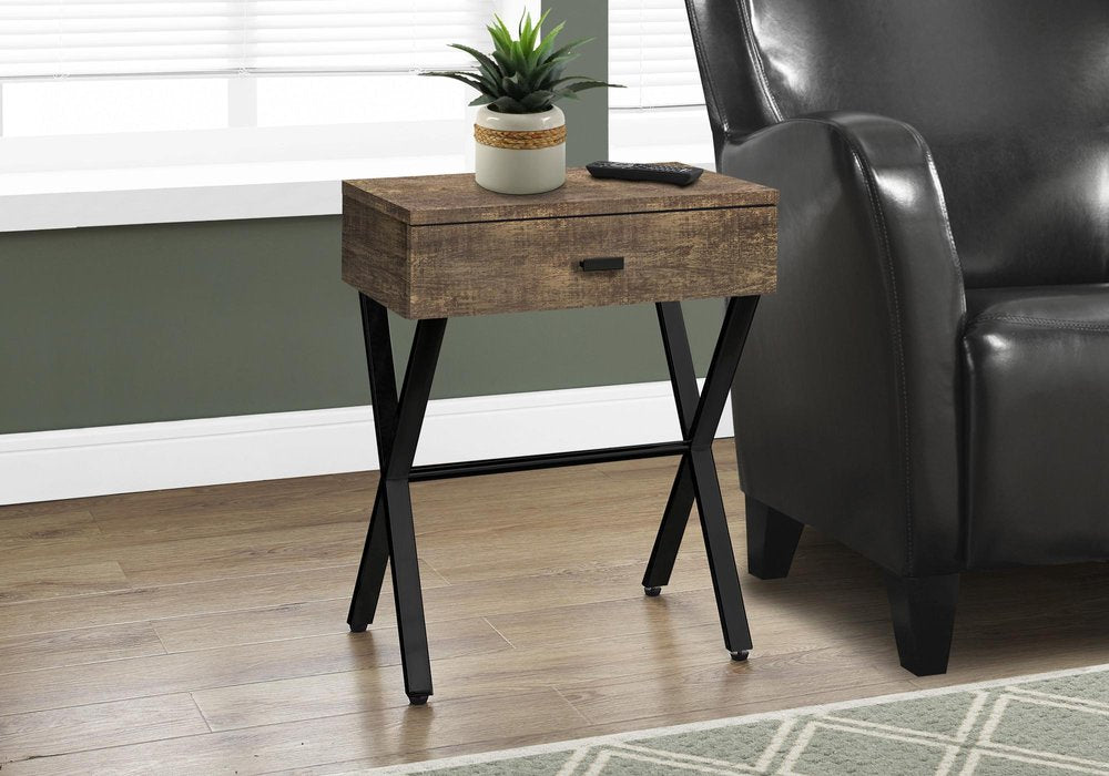 Silver and White Wood and Metal End Table with Drawer - 22-inch