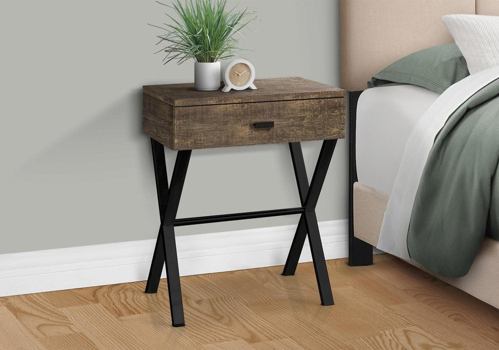 Silver and White Wood and Metal End Table with Drawer - 22-inch