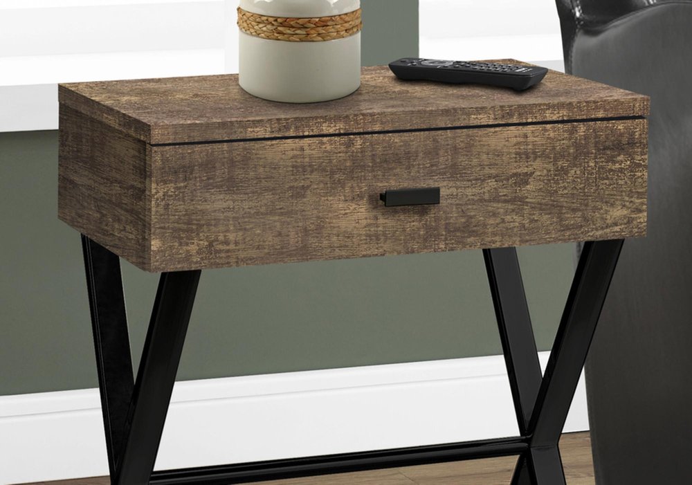 Silver and White Wood and Metal End Table with Drawer - 22-inch