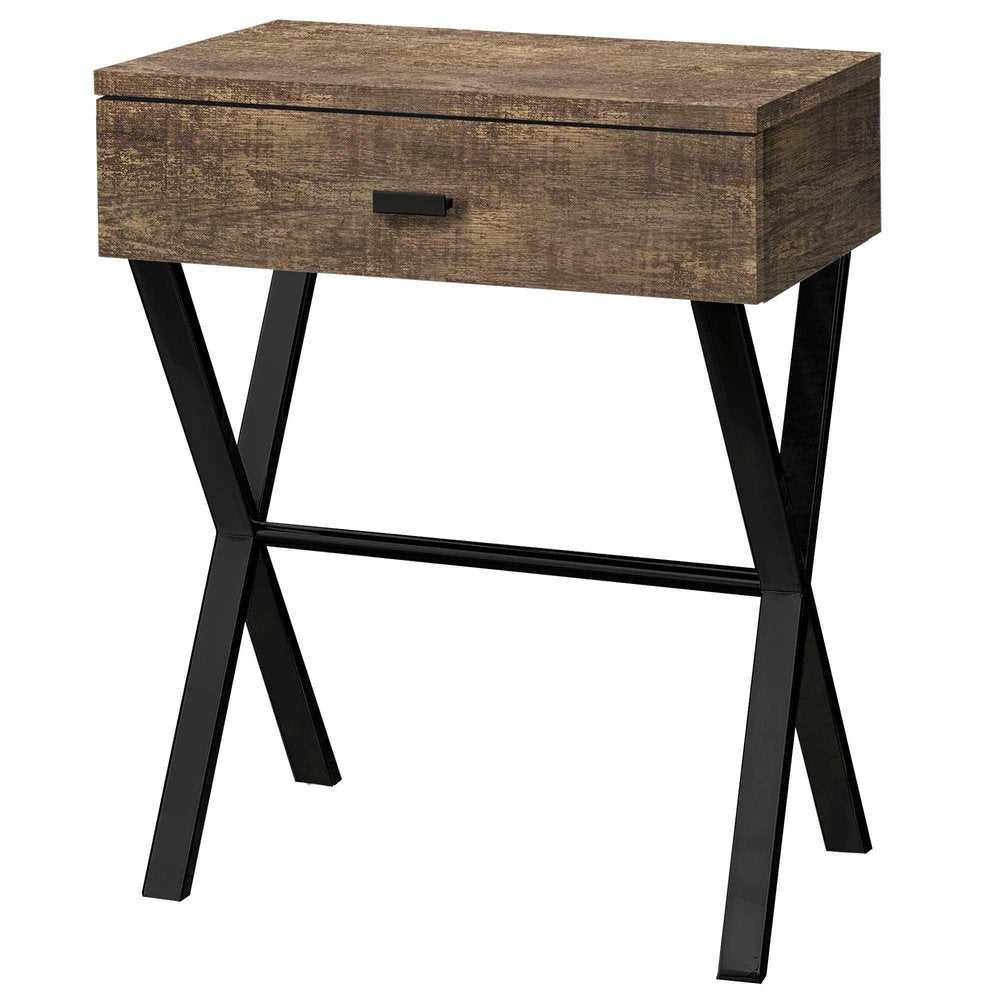 Silver and White Wood and Metal End Table with Drawer - 22-inch