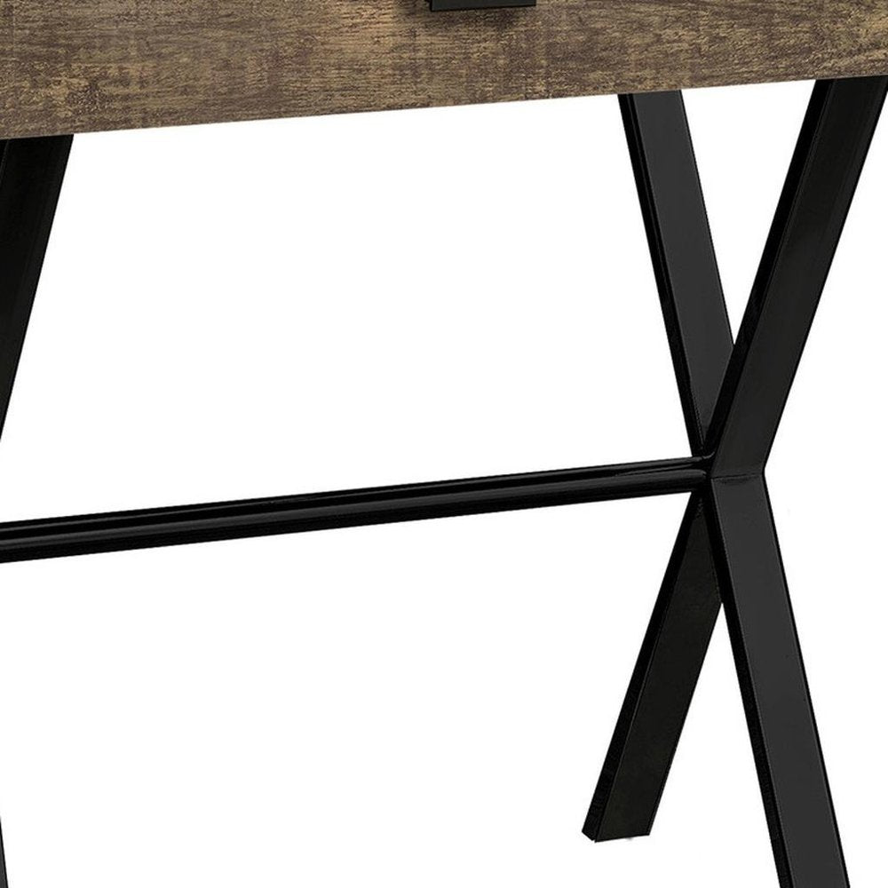 Silver and White Wood and Metal End Table with Drawer - 22-inch