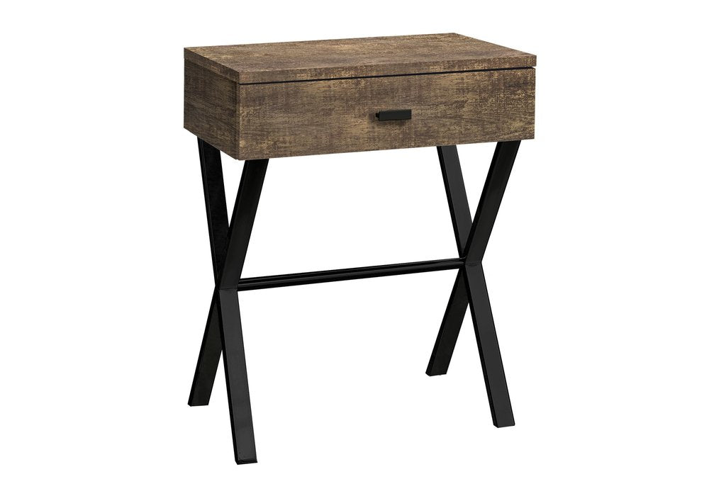 Silver and White Wood and Metal End Table with Drawer - 22-inch