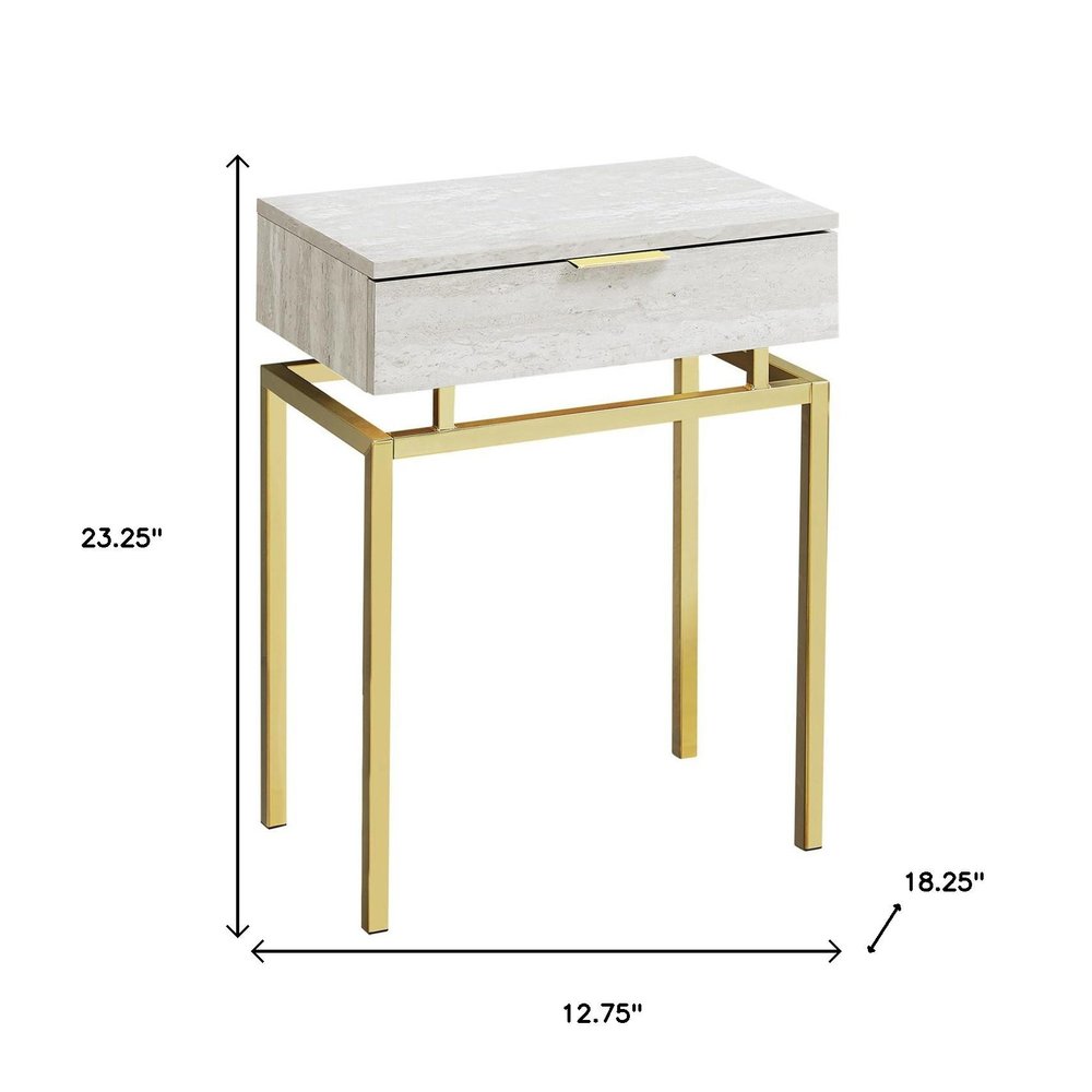 Gold and Beige Wood and Metal End Table with Drawer - 23-inch