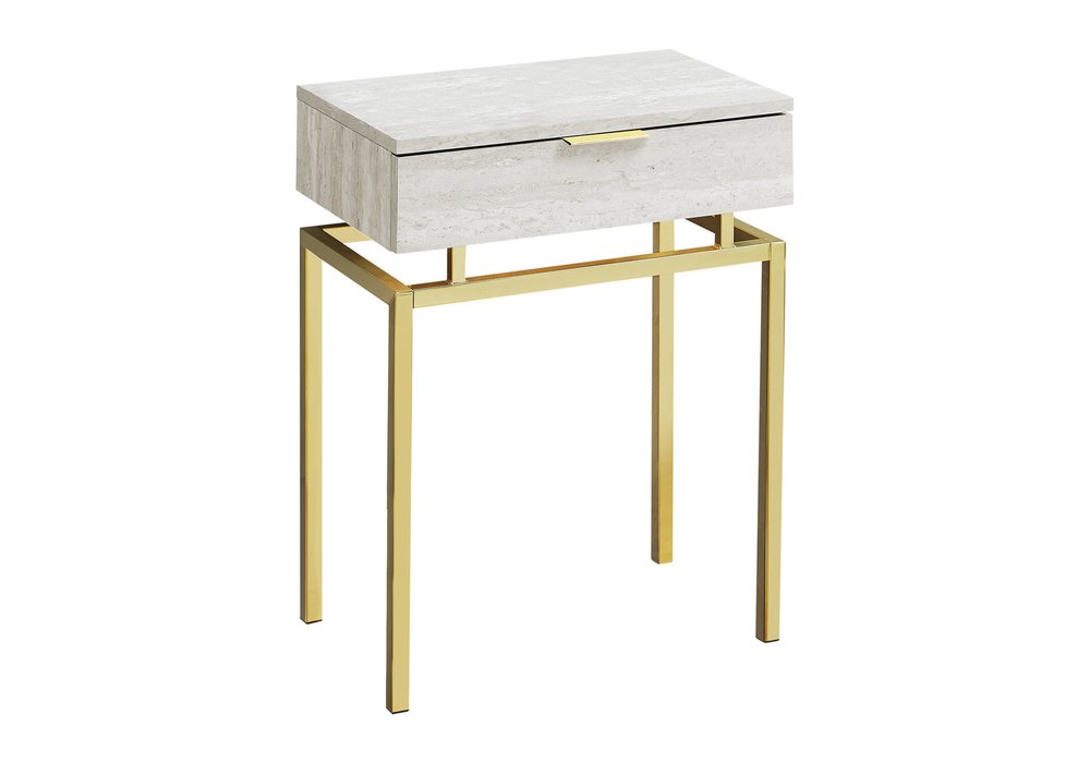 Gold and Beige Wood and Metal End Table with Drawer - 23-inch