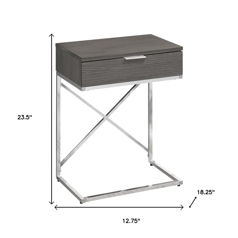 Silver and Gray Wood and Metal End Table with Drawer - 24-inch