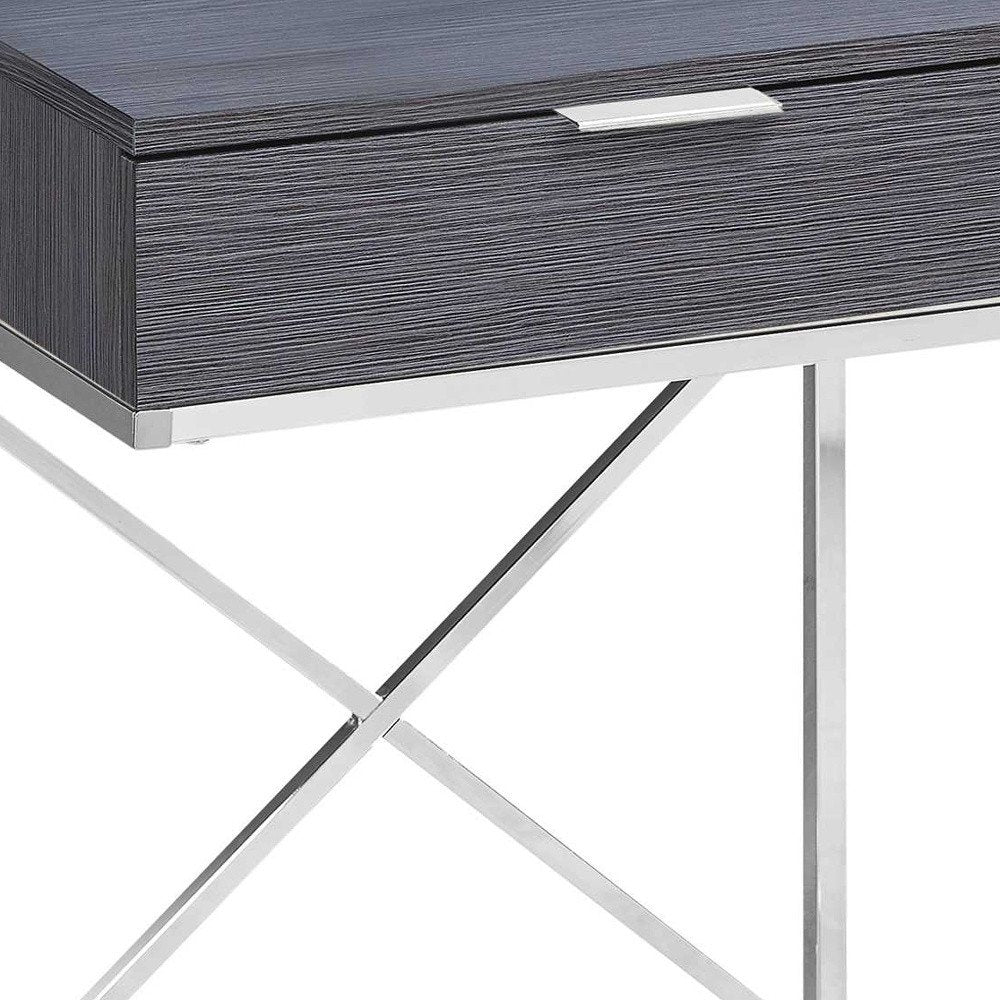 Silver and Gray Wood and Metal End Table with Drawer - 24-inch