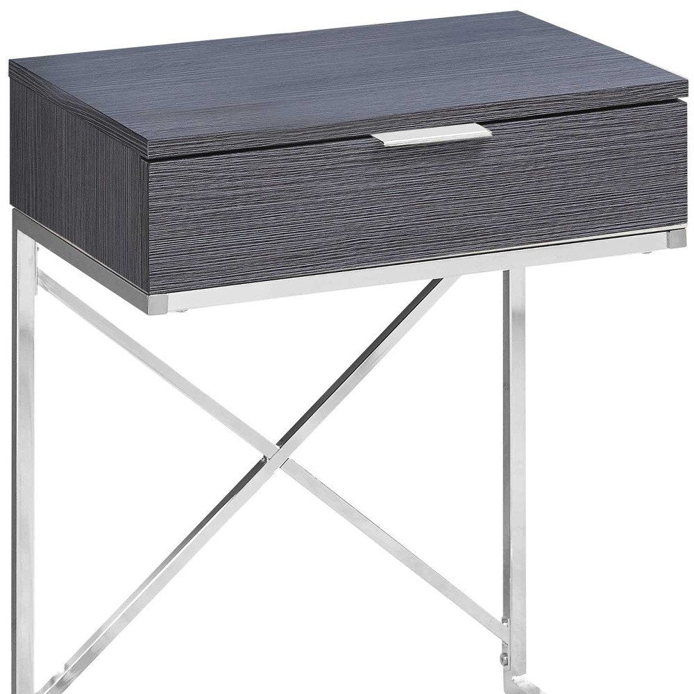 Silver and Gray Wood and Metal End Table with Drawer - 24-inch