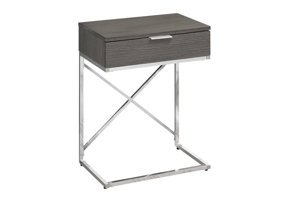 Silver and Gray Wood and Metal End Table with Drawer - 24-inch