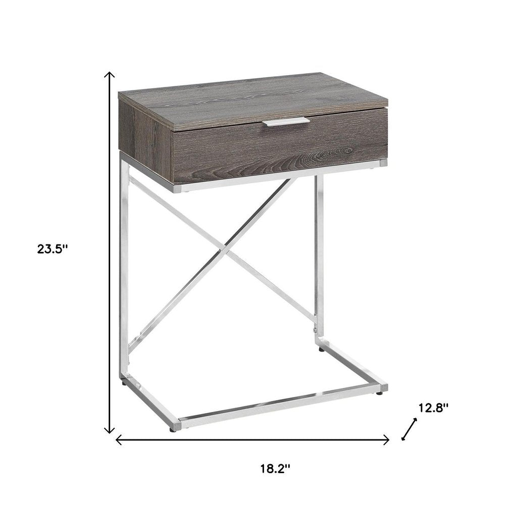 Silver and Gray Wood and Metal End Table with Drawer - 24-inch