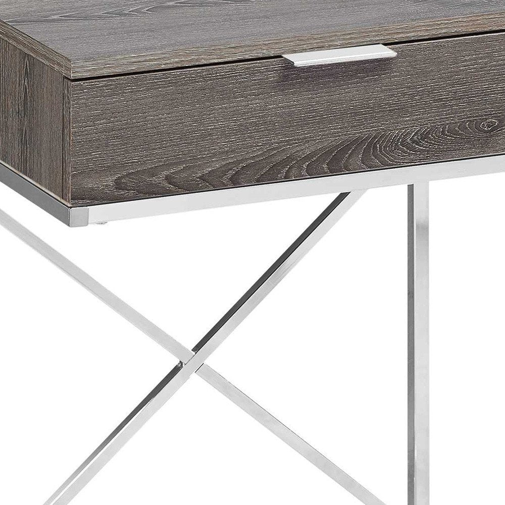 Silver and Gray Wood and Metal End Table with Drawer - 24-inch
