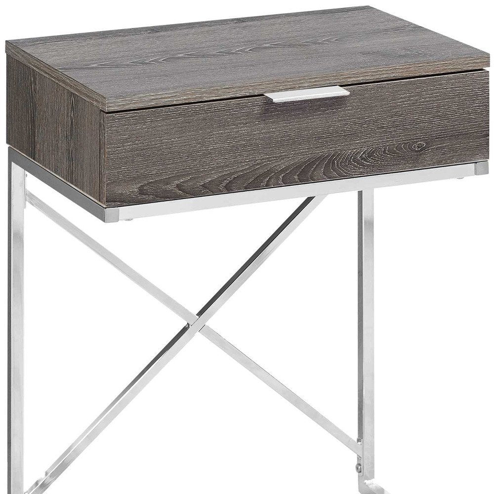 Silver and Gray Wood and Metal End Table with Drawer - 24-inch