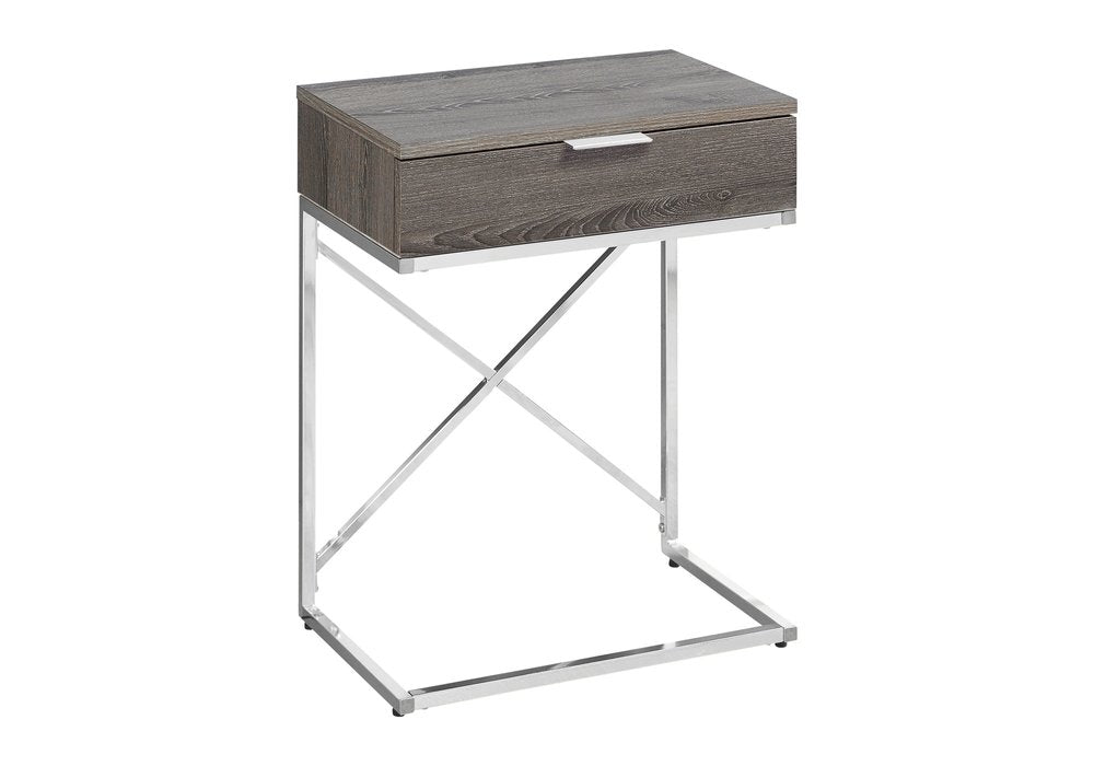 Silver and Gray Wood and Metal End Table with Drawer - 24-inch
