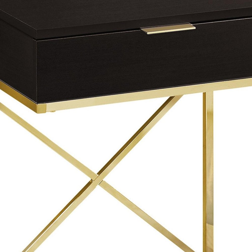 Gold and Black Wood and Metal End Table with Drawer - 24-inch