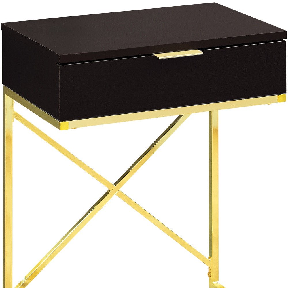 Gold and Black Wood and Metal End Table with Drawer - 24-inch