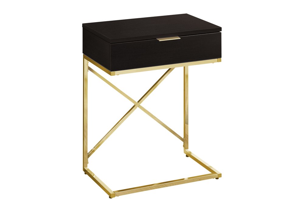 Gold and Black Wood and Metal End Table with Drawer - 24-inch