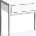 Silver and White Wood and Metal End Table with Drawer and Shelf