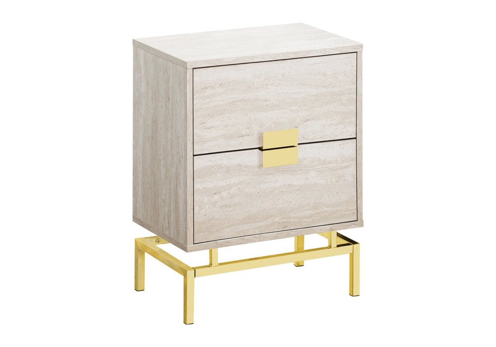 Gold and Beige End Table with Two Drawers - 24-inch