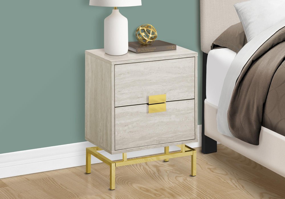 Gold and Beige End Table with Two Drawers - 24-inch